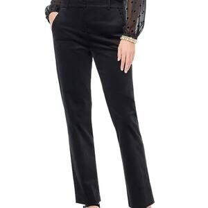 NWT J.Crew Kallie Black Velvet Straight Leg 98% Cotton Stretch Mid Rise Pants 2